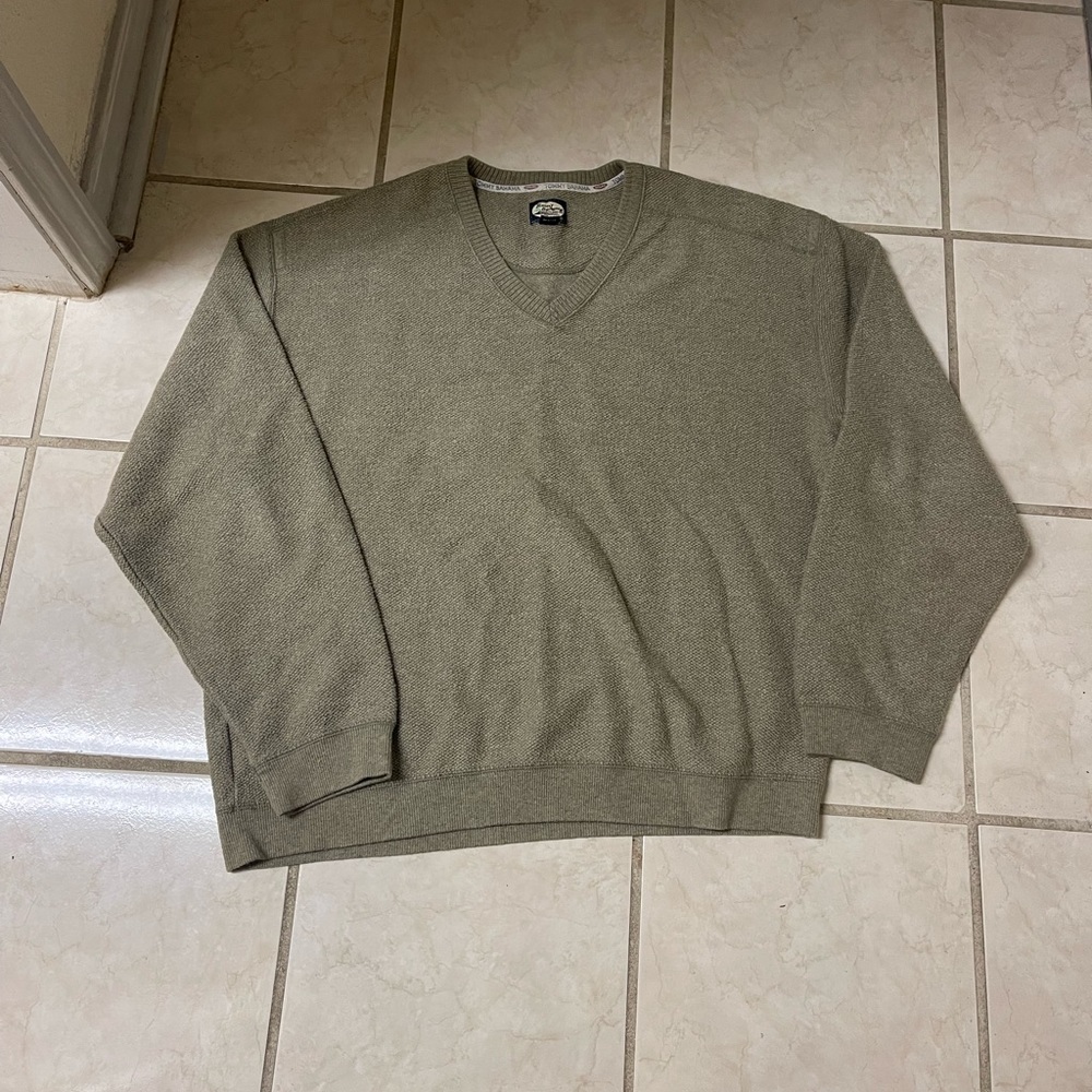Tommy Bahama Brown Long Sleeve V-Neck Pullover 100% Cotton Men's XL